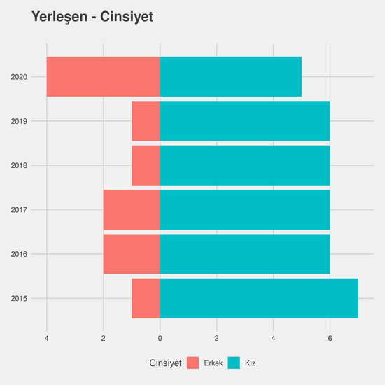 Mimarlık - İngilizce - Burslu yıllara göre cinsiyet