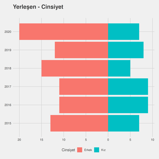 İşletme - İngilizce - Burslu yıllara göre cinsiyet