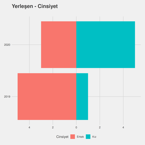 Dijital Oyun Tasarımı - Burslu yıllara göre cinsiyet