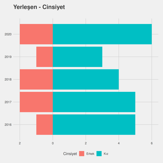 Ergoterapi - (Yüksekokul) - Burslu yıllara göre cinsiyet