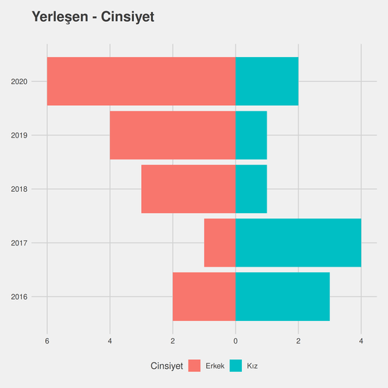 Yeni Medya ve İletişim - Burslu yıllara göre cinsiyet